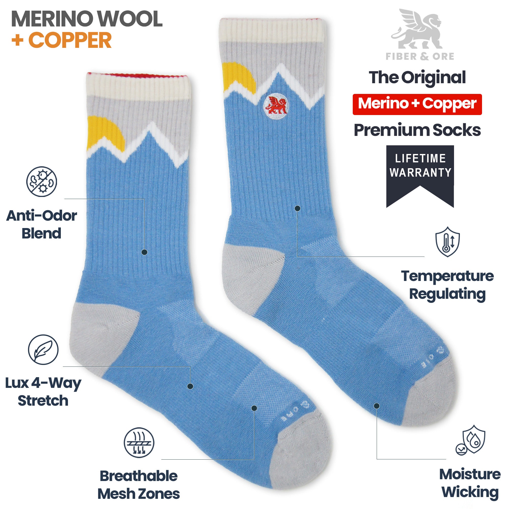 Fresh Peaks (Ltd. Ed.) | Copper + Merino Wool Socks for Fresher Feet