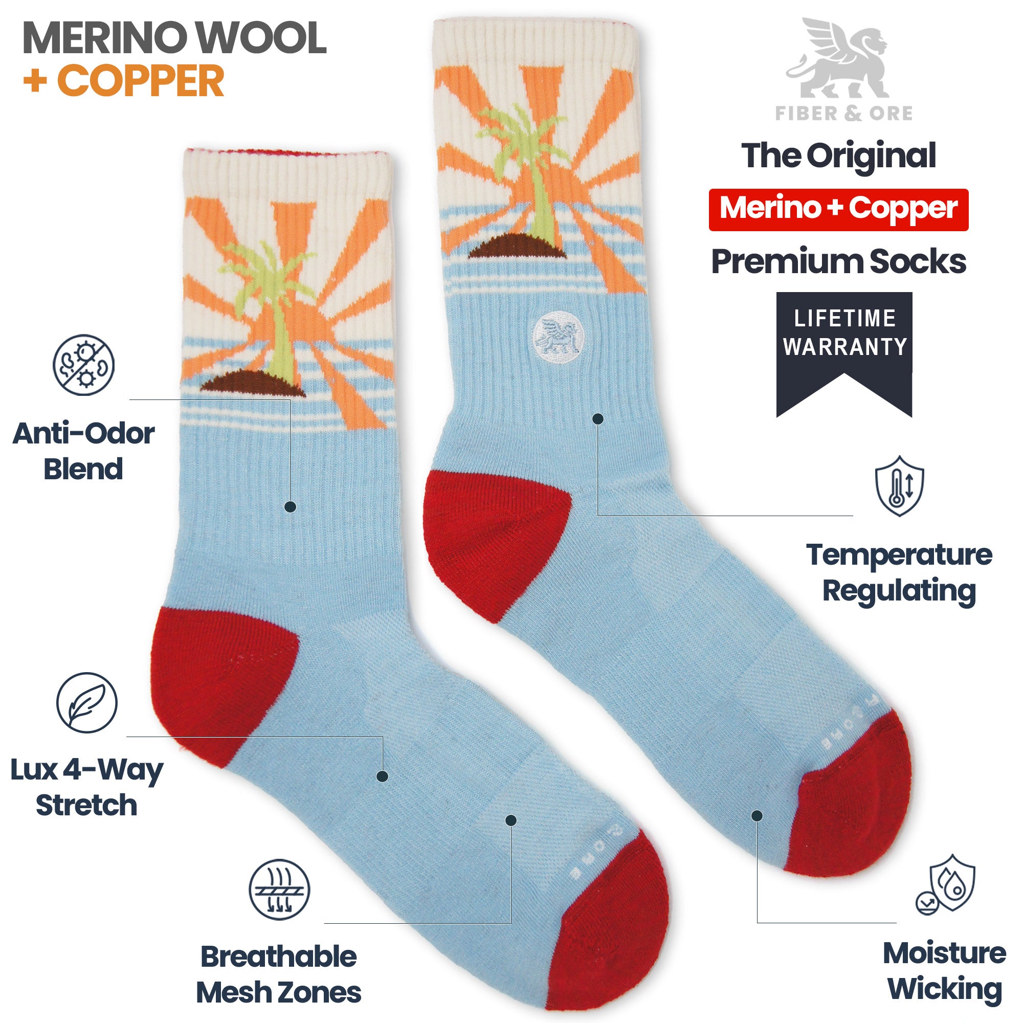 Island Time (Ltd. Ed.) | Copper + Merino Wool Socks for Fresher Feet