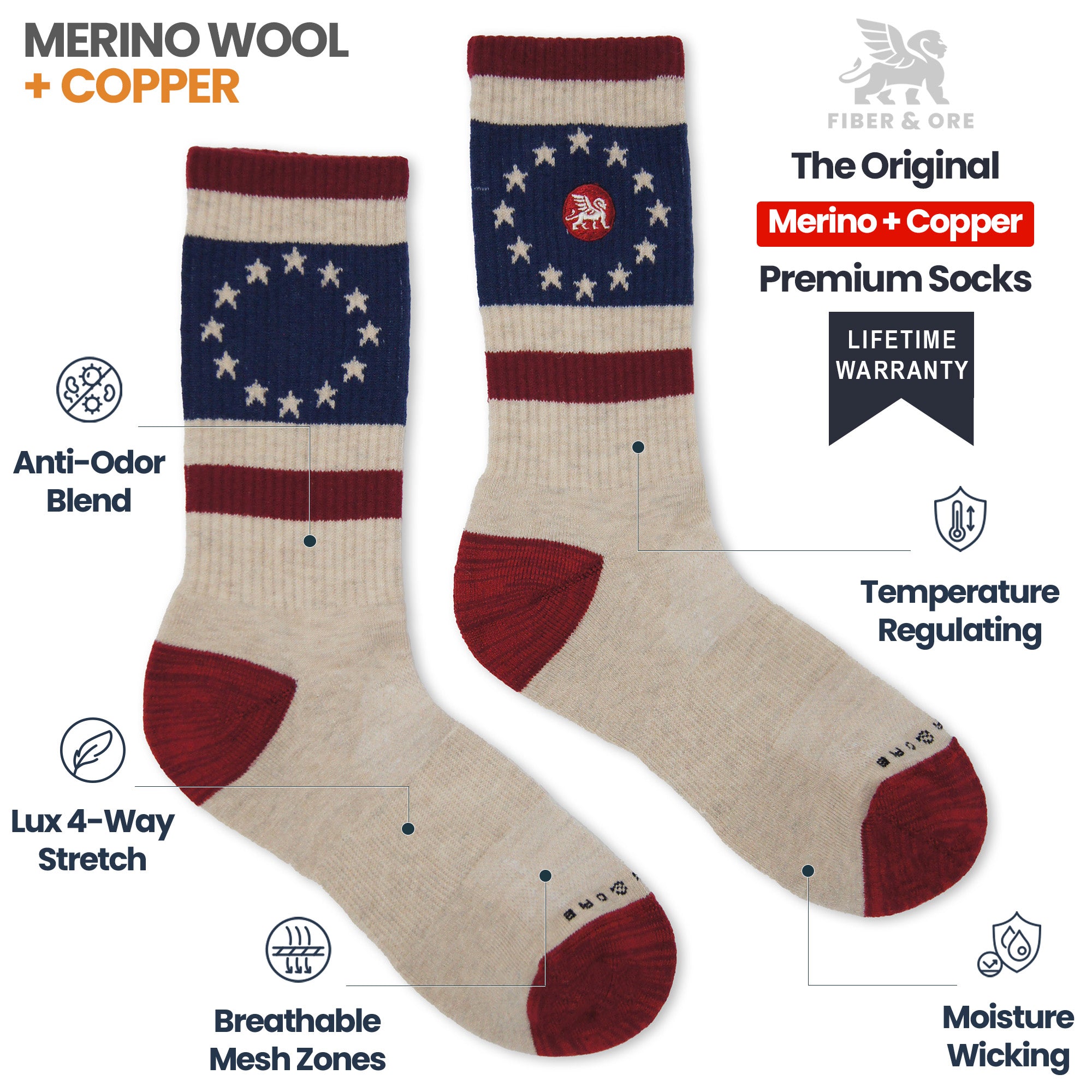 Stars & Stripes | Copper + Merino Wool Socks for Fresher Feet
