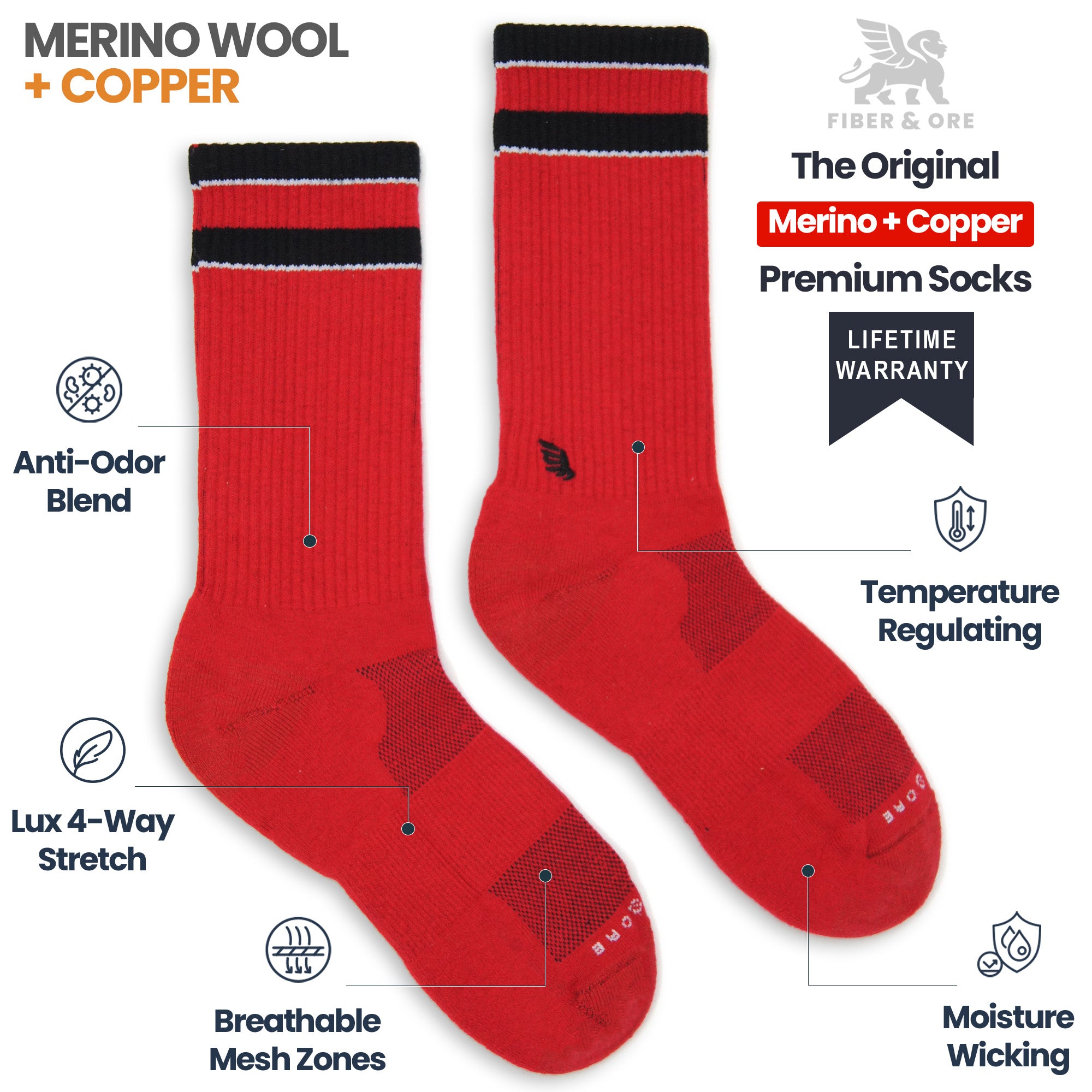 Bleed Red | Copper + Merino Wool Socks for Fresher Feet