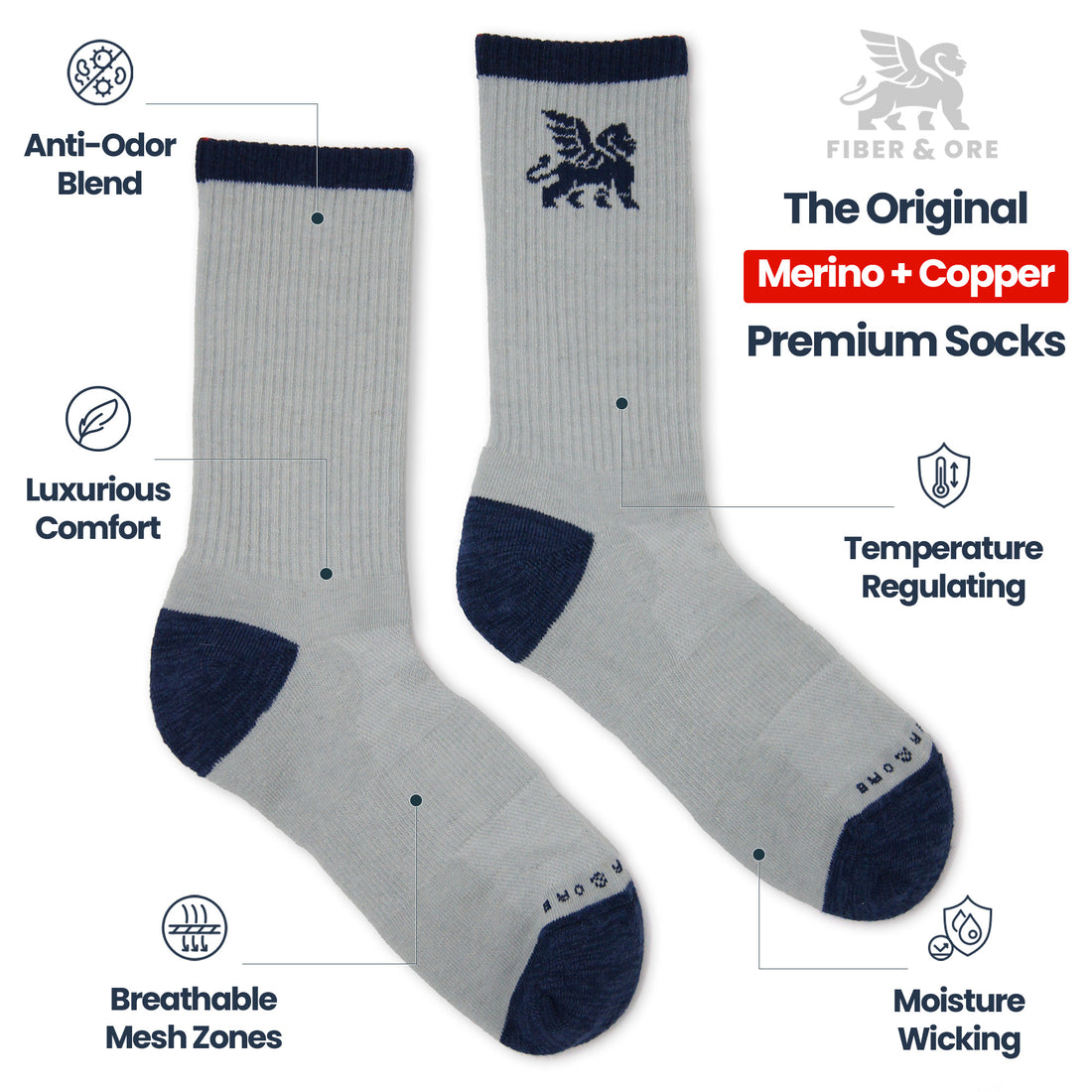 Lion Crest | Copper + Merino Wool Socks for Fresher Feet