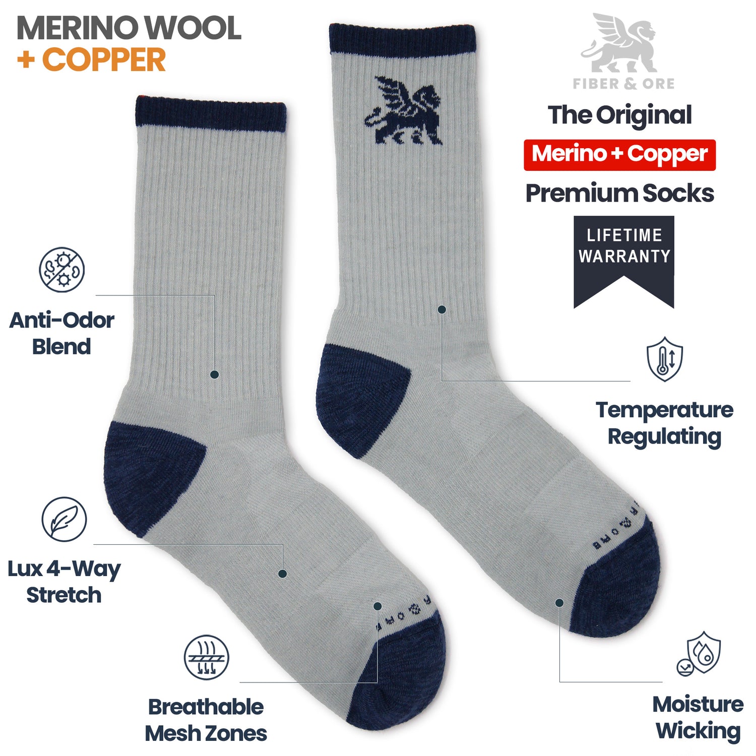 Lion Crest | Copper + Merino Wool Socks for Fresher Feet