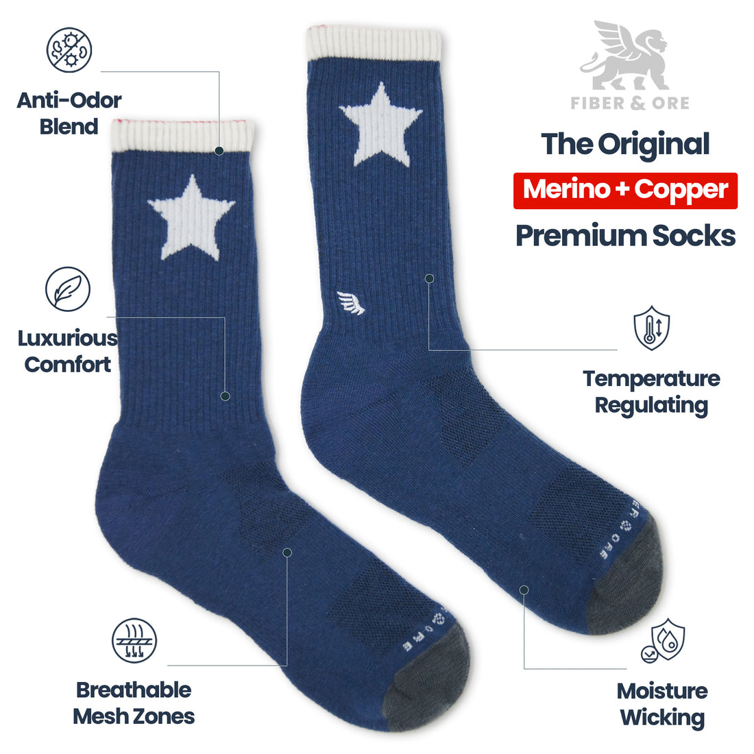 Lone Star | Copper + Merino Wool Socks for Fresher Feet