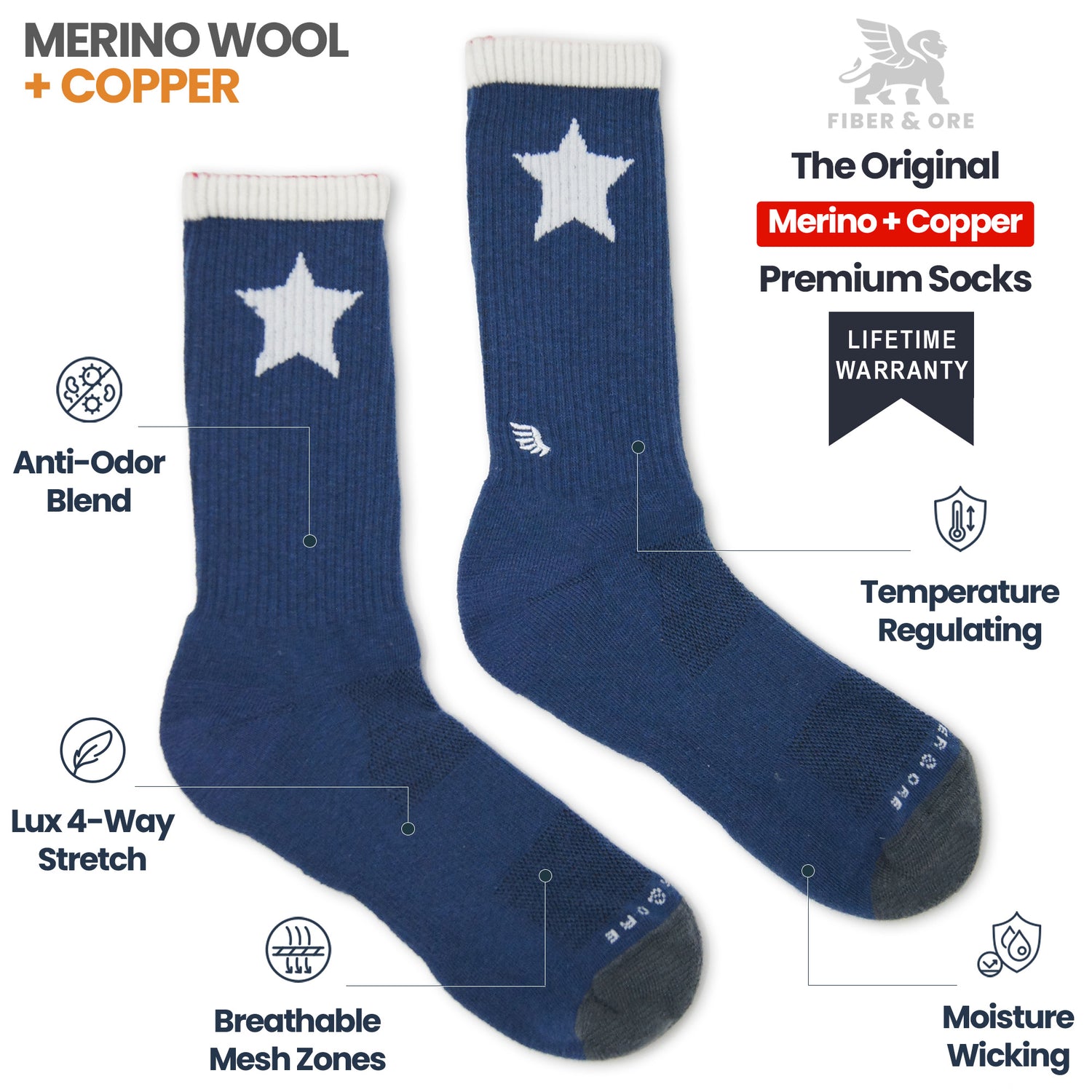 Lone Star | Copper + Merino Wool Socks for Fresher Feet