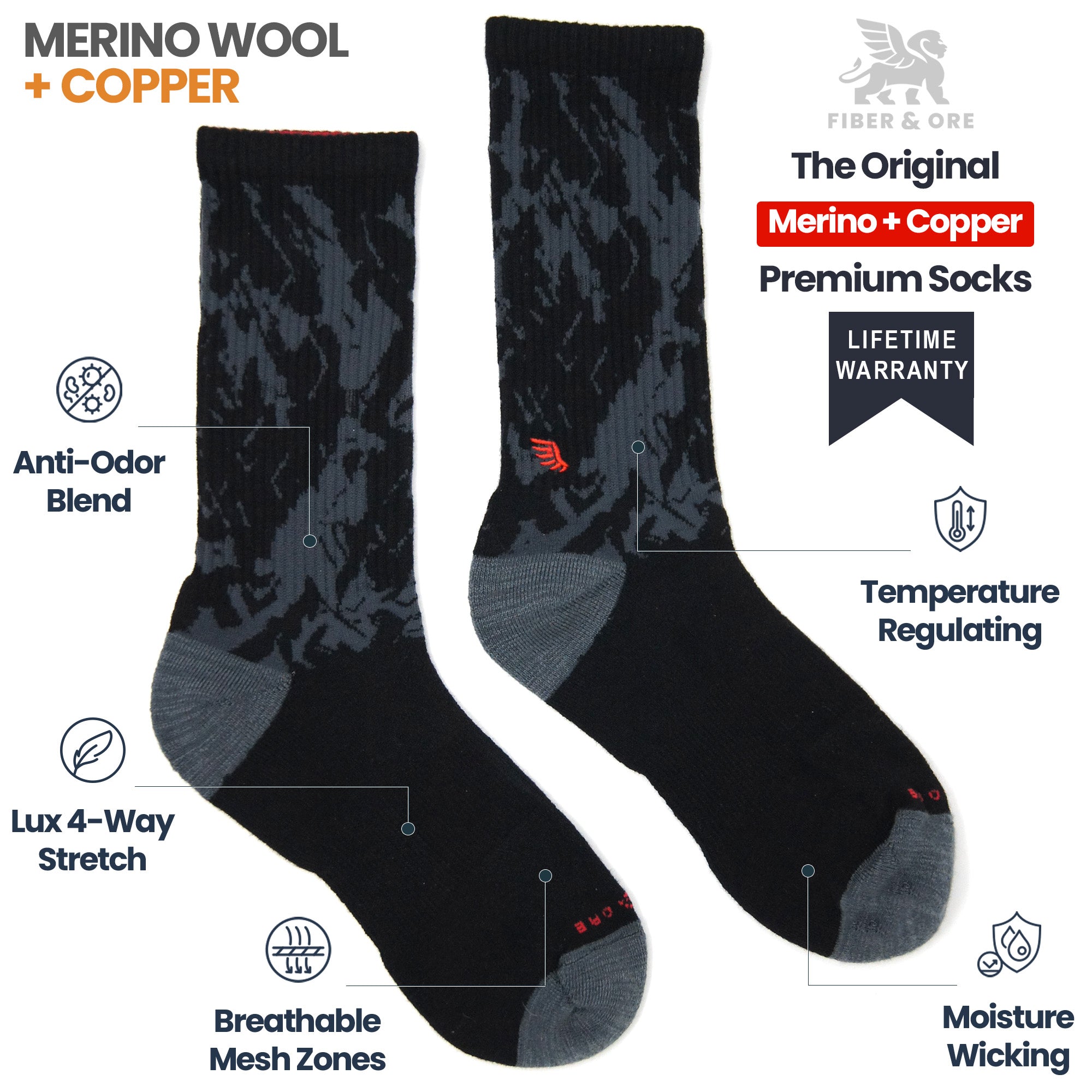 Stealth Camo | Copper + Merino Wool Socks for Fresher Feet