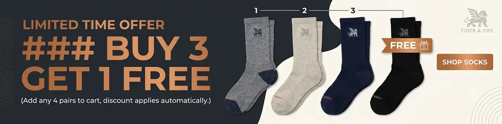 Buy 3 Get 1 Free - add any 4 socks to your cart