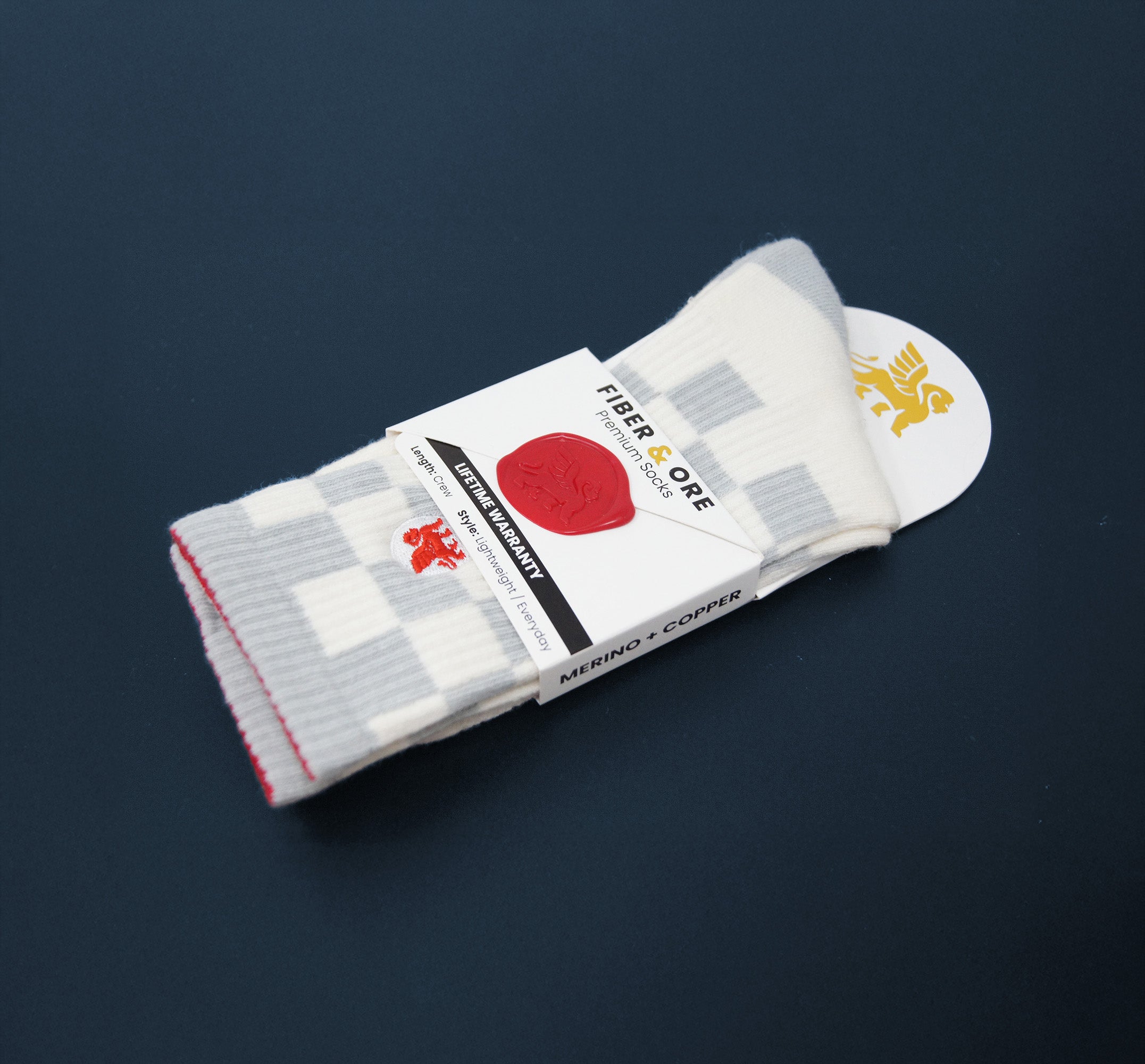 A pair of Checkmate crew socks