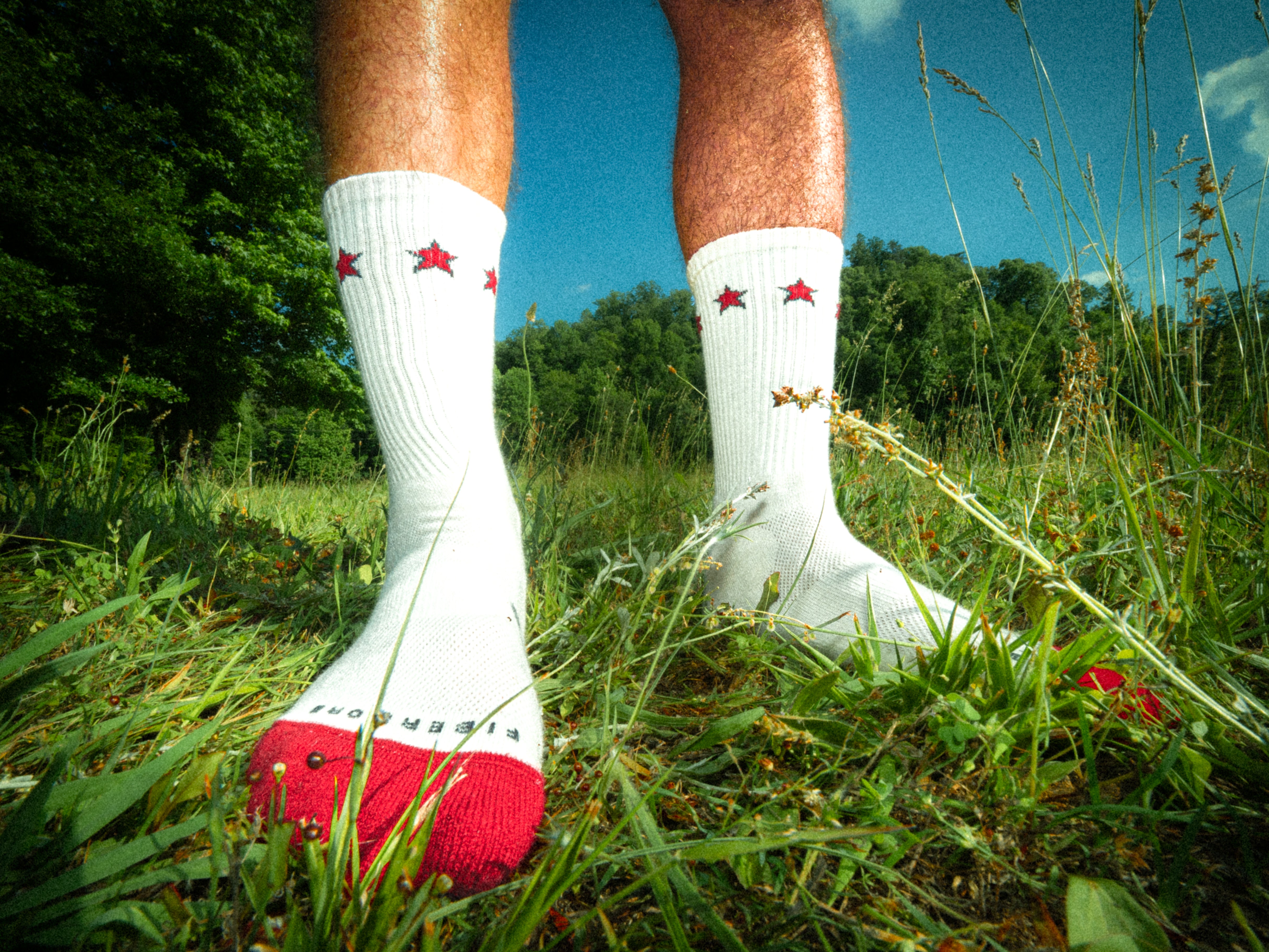 Rock Star socks worn outdoors