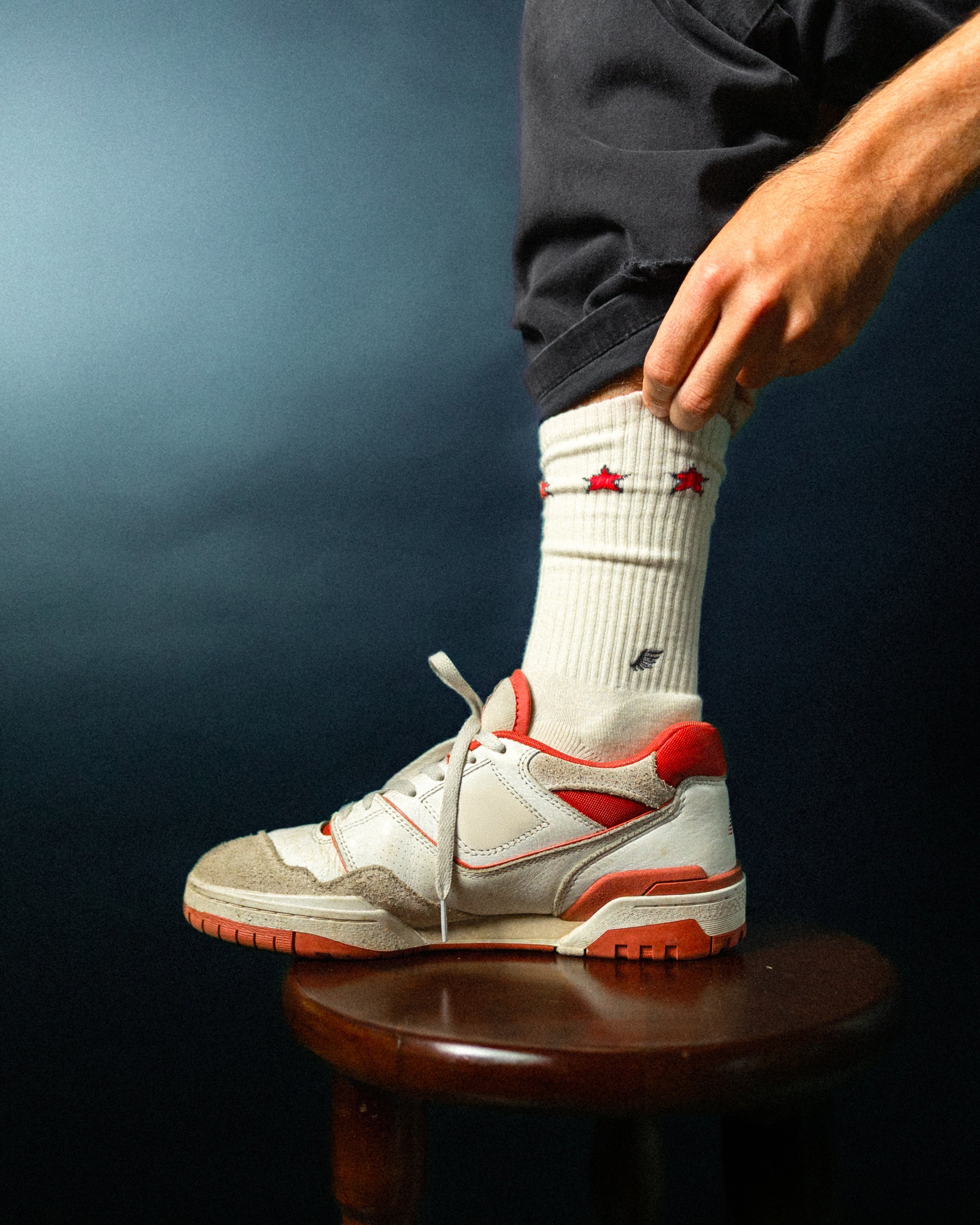 Rock Star crew sock worn with a sneaker