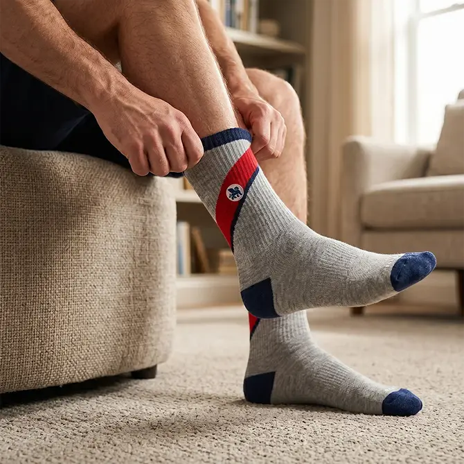 Putting on fresh socks